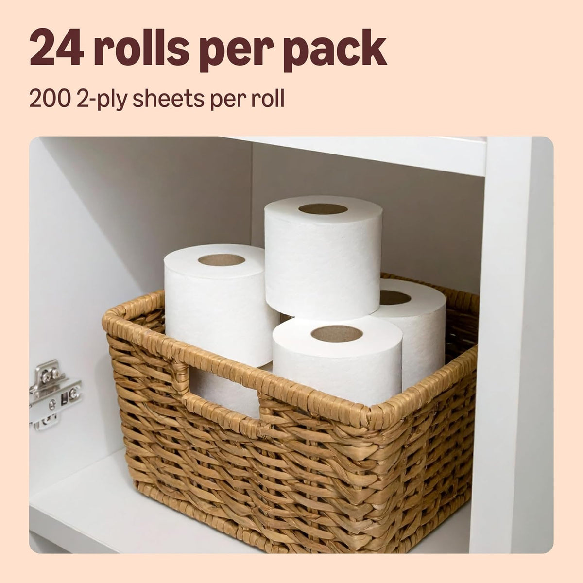 Our Essentials by Amazon Toilet Tissue Classic Roll, 2-ply, 24 Rolls (1 Pack of 24), 200 Sheets per Roll