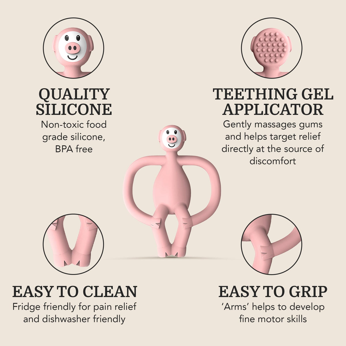 Matchstick Monkey, Antimicrobial Silicone Teether & Gel Applicator, Easy To Grip, BPA Free, 3 Months Old+, 11 cm, Gigi Giraffe, Pack of 1