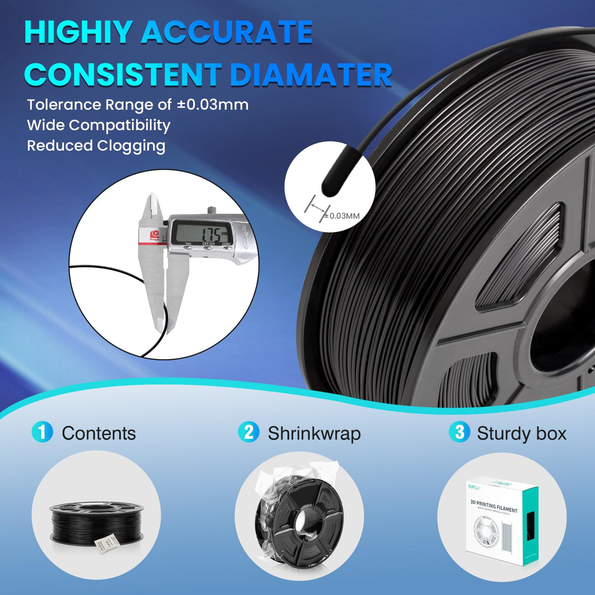 SUNLU TPU Filament TPU 95A 1.75mm Black, Flexible 3D Printer Filament