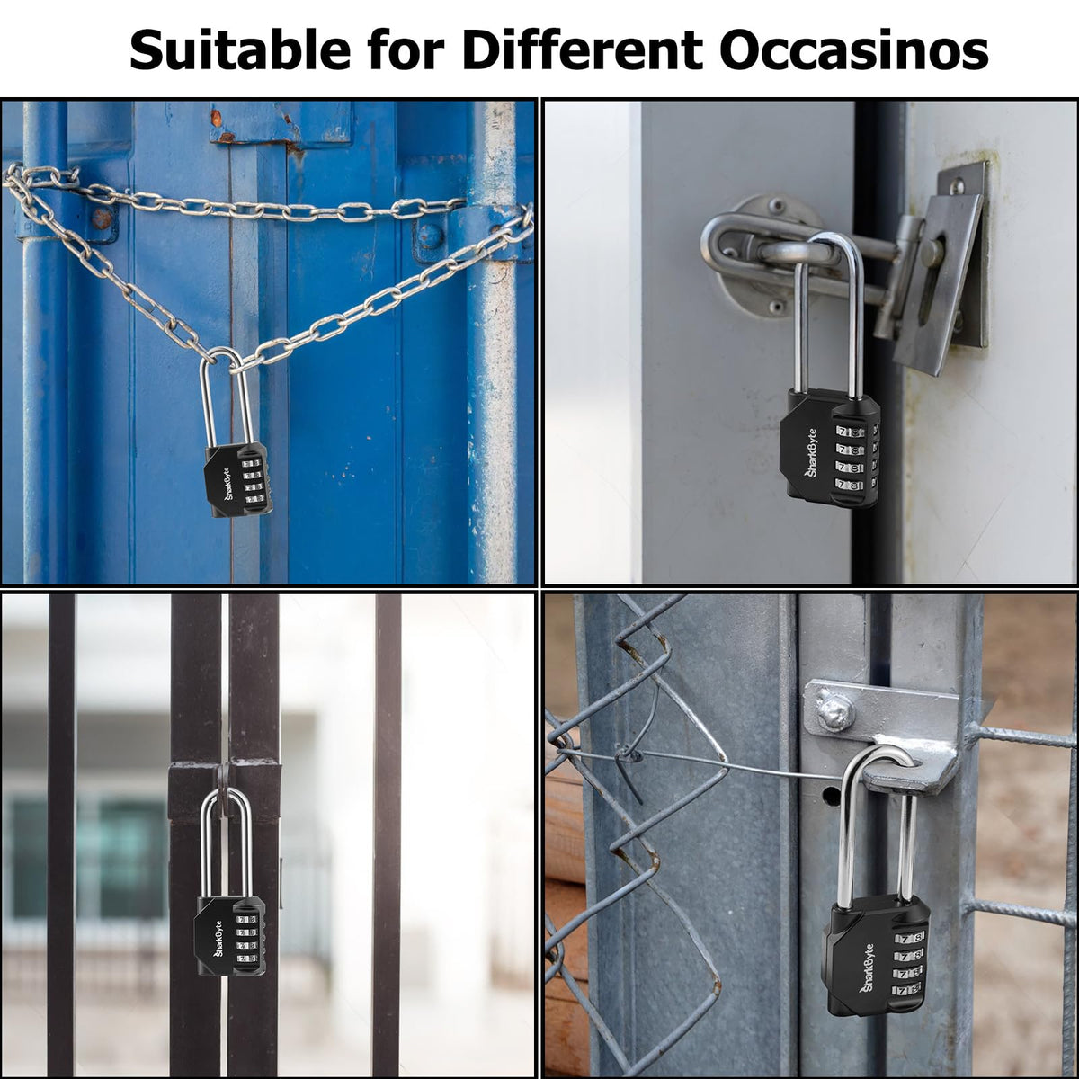 SharkByte Heavy Duty Combination Padlock – 4-Digit Weatherproof Outdoor Lock with Stainless Steel Shackle, Anti-Rust Resettable Code for Gym, School, Locker, Shed, Toolbox, Gate & Warehouse - Red
