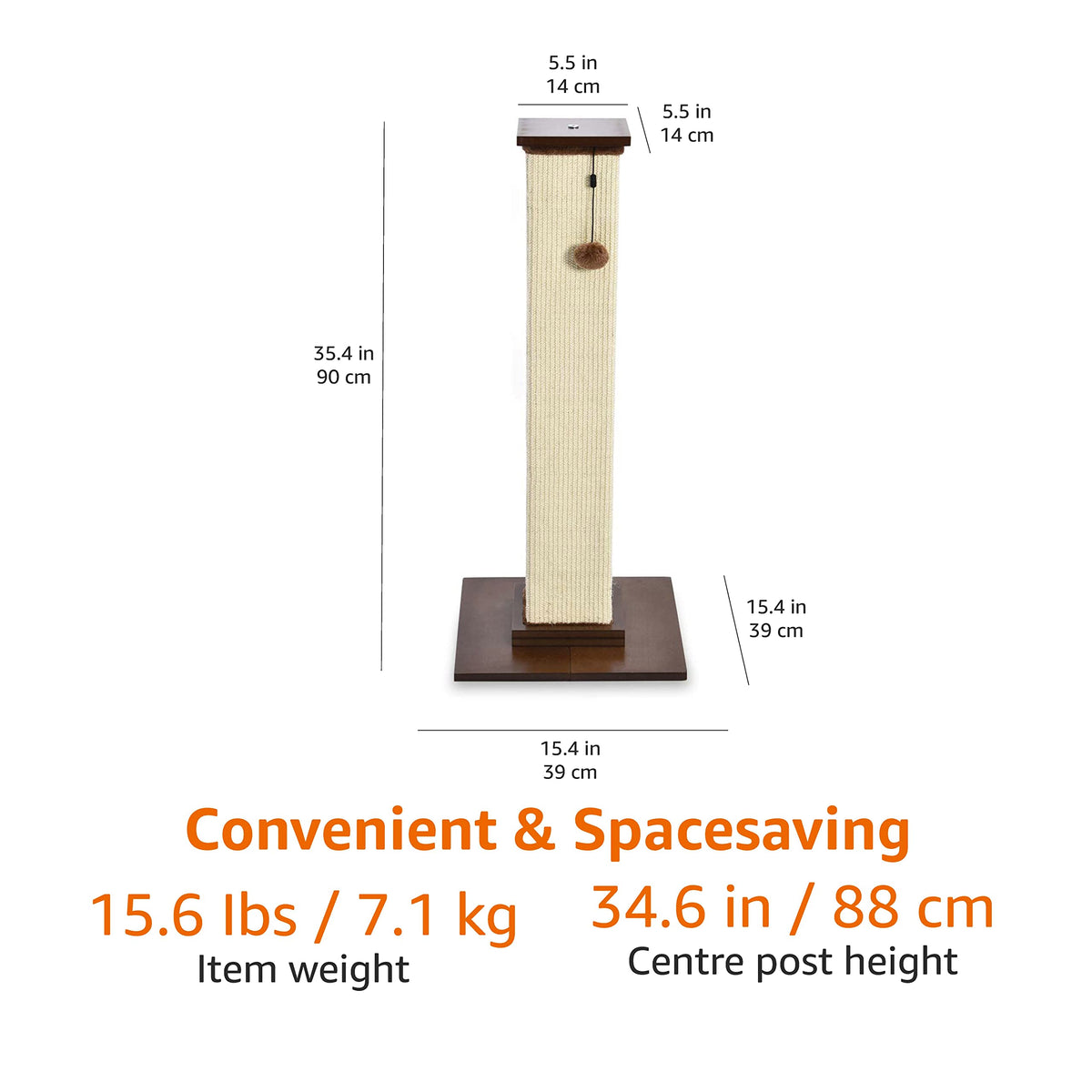 Amazon Basics Cat Scratching Post for Indoor Cats, Standard with Dangling Toy, 80 cm, Grey