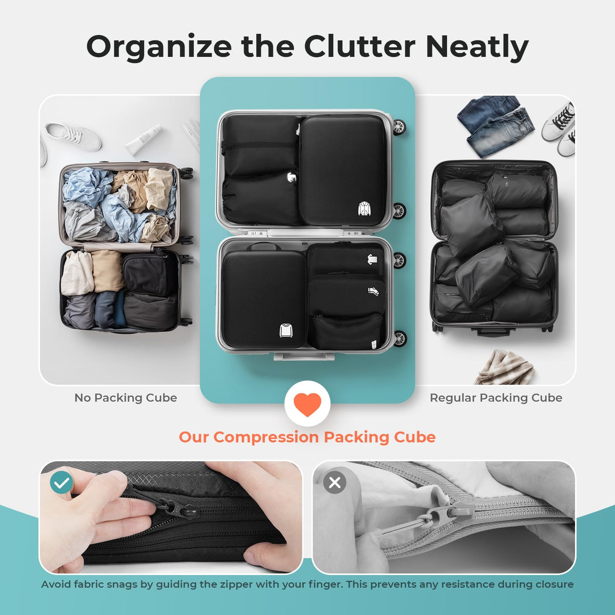 Samfolk Compression Packing Cubes for Suitcases Packing Cubes Compression Set Waterproof Suitcase Organiser Bags for Travel Suitcase Luggage Packing Organizer Bags Travel Essentials Black 8 Set