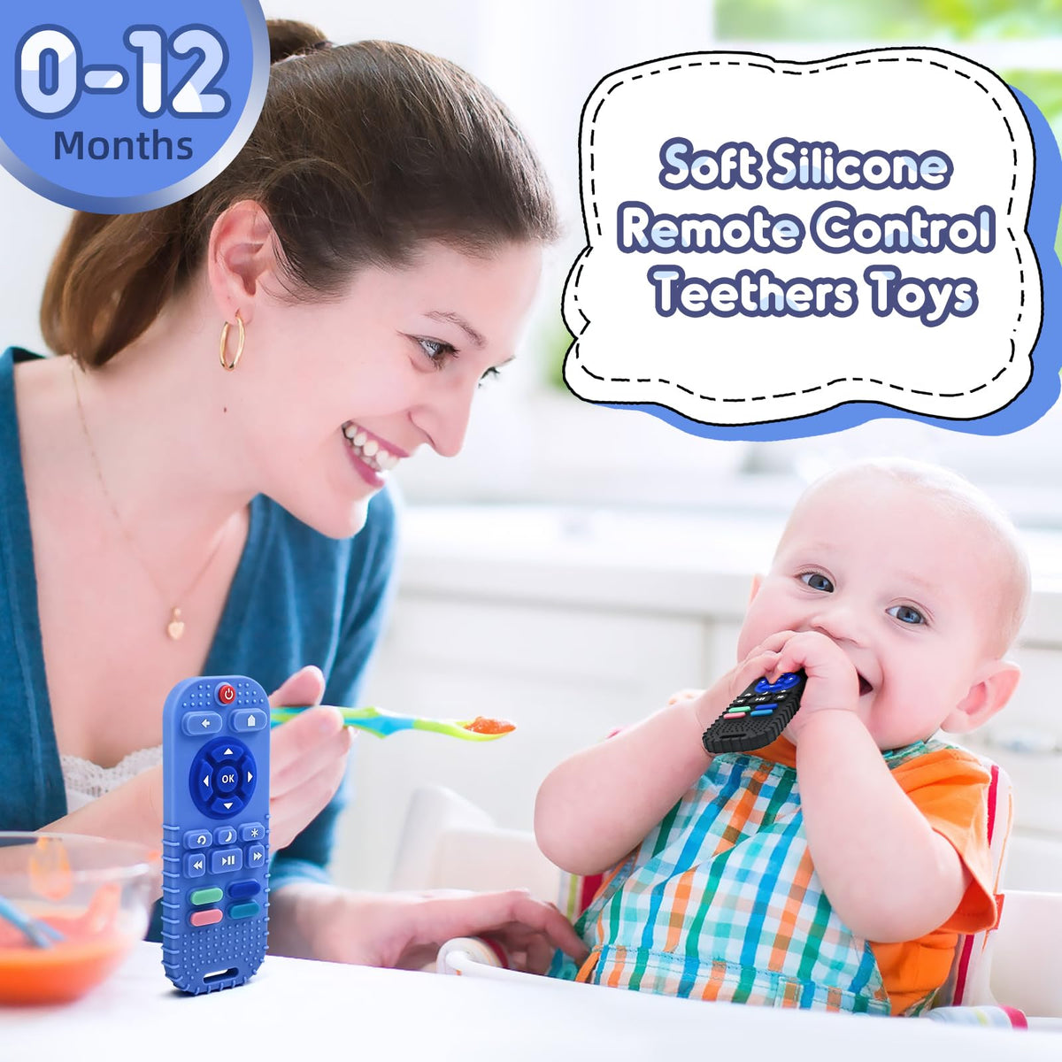 AiTuiTui Baby Teether for Teething Relief Baby Toys 0 3 6 9 12 Months, Sensory Silicone Remote Control Baby Teether Toy for Babies Newborn Infant Boy Girl Autism Toys for Baby Gifts