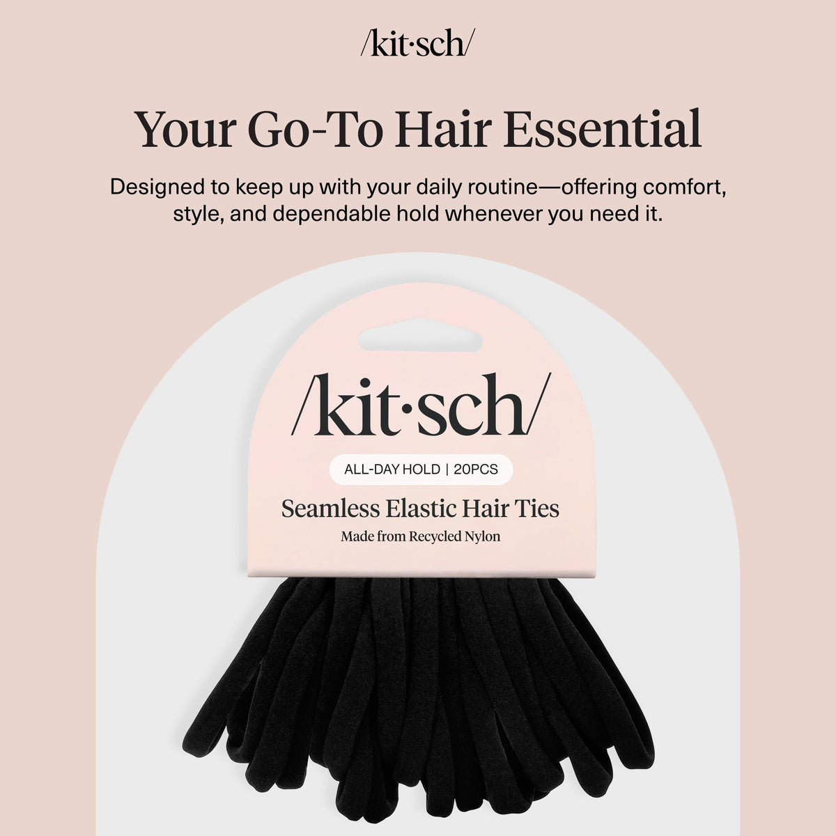 Kitsch Soft Nylon Hair Ties No Damage 6pcs - Black