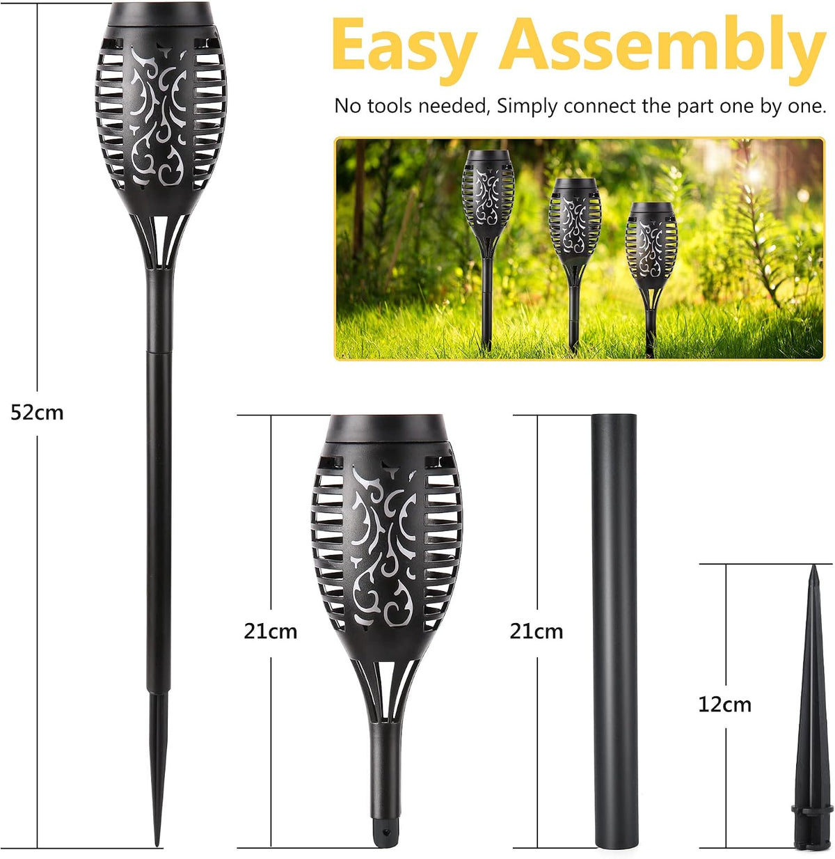 Geemoo 6 Pack Solar Flickering Dancing Flame Lights Waterproof Solar Torch Lights for Outdoor Garden Patio Pathway Yard Driveway Decorative, Warm White