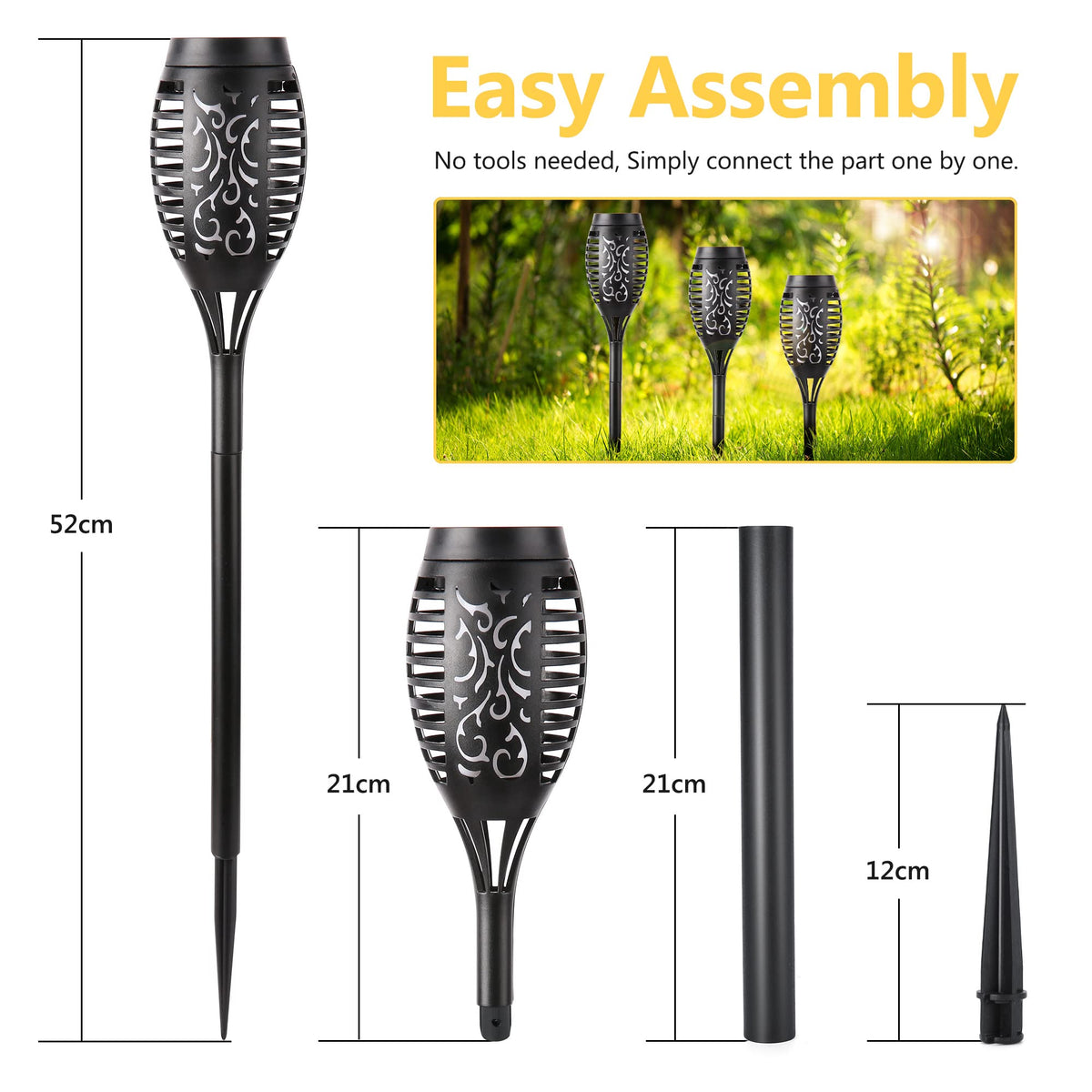 Geemoo 6 Pack Solar Flickering Dancing Flame Lights Waterproof Solar Torch Lights for Outdoor Garden Patio Pathway Yard Driveway Decorative, Warm White