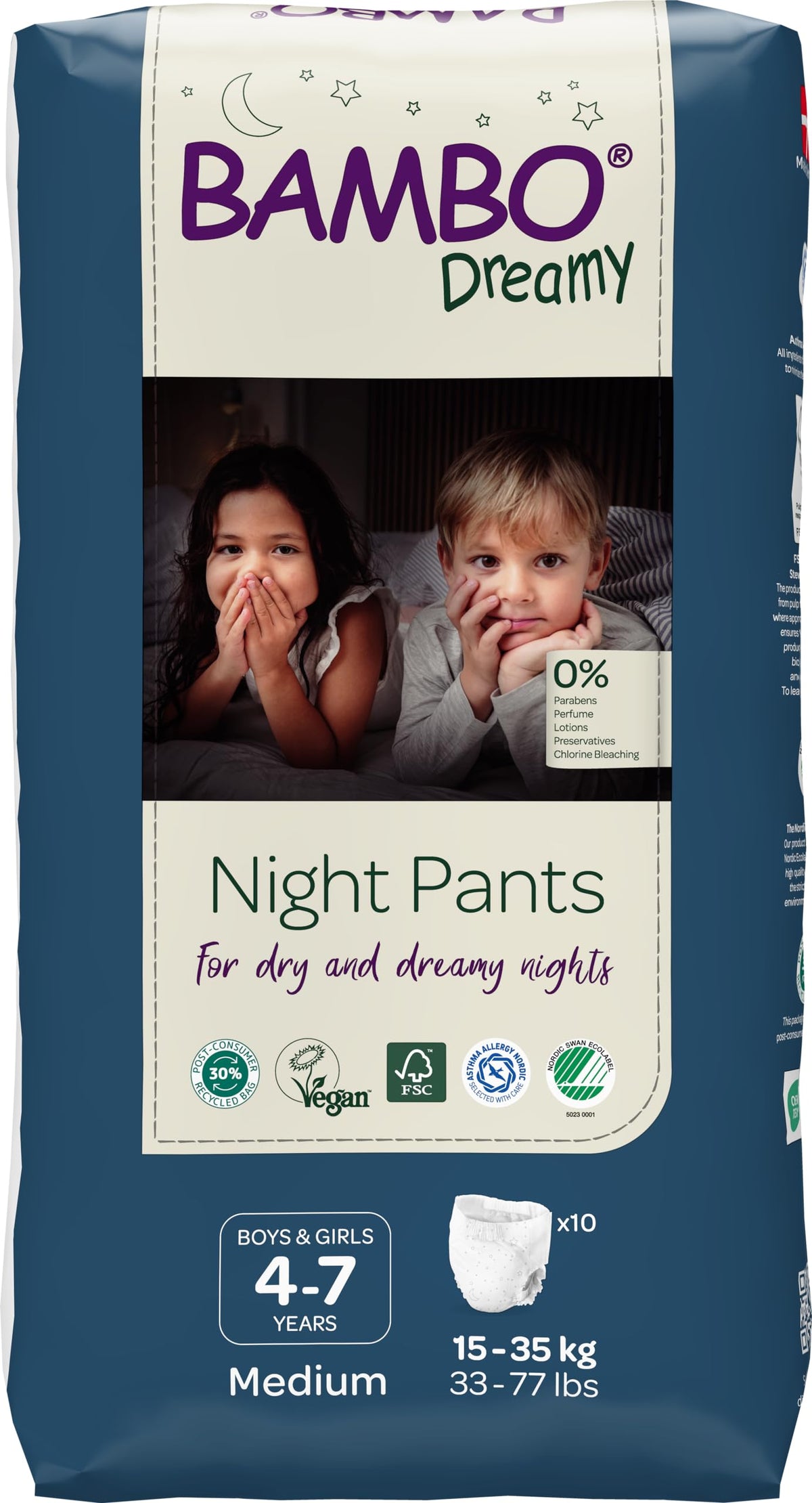 Bambo Nature Dreamy Night Pants Nappies, (Children Aged 8-15, 35-50kg), 10PK Pull Up Pants, Eco Nappies Keep Beds Dry All Night, Pull Ups Training Nappy, Secure, Comfortable, Potty Training