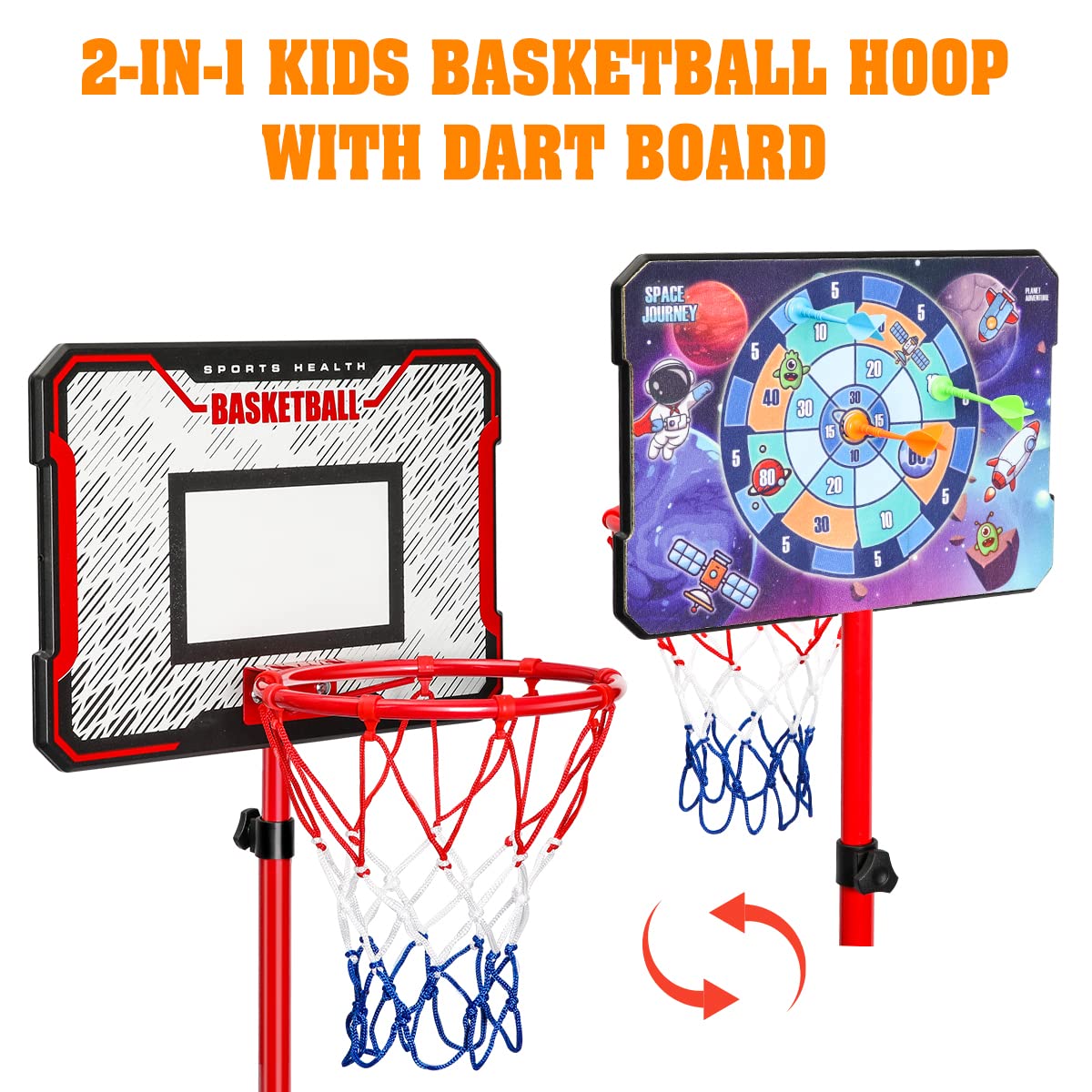 MELAND Kids Basketball Hoop Outdoor, 104-190cm Height Adjustable Stand with 3 Balls, Portable Indoor Outside Sports Toys, Birthday Gifts for 3-10 Year Old Boys Girls