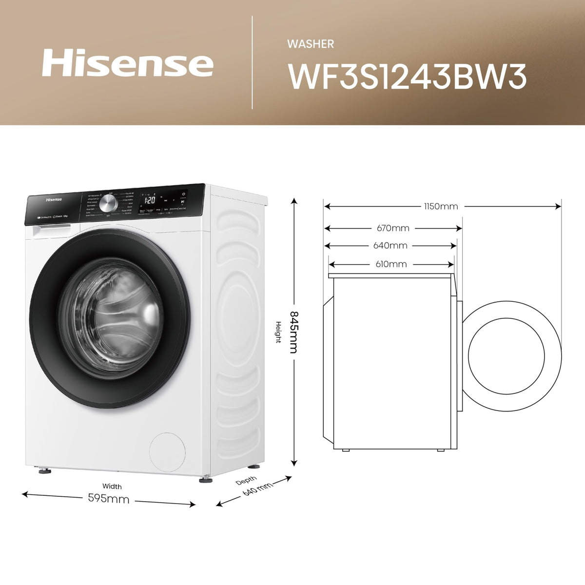 Hisense WF1G7021BW Freestanding 7 KG-Front Load Durable Inverter Washing Machine, Steam Wash-Quick Wash-15 Washing Programs-1200 RPM-White-Energy Rating B