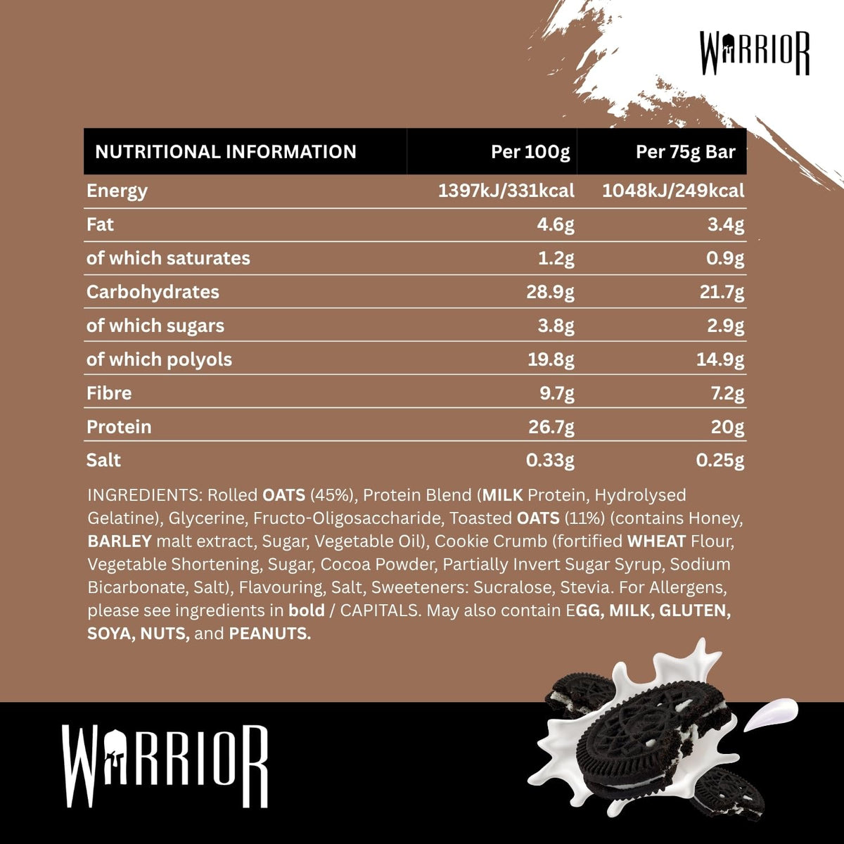 Warrior RAW Protein Bars 12 x 75g High Protein Oat Flapjack Snack