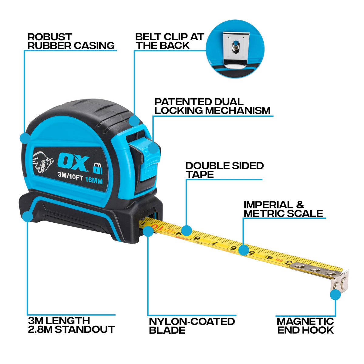 OX Pro Dual Auto Lock Tape Measure Twinpack - 8m, Magnetic End Hook