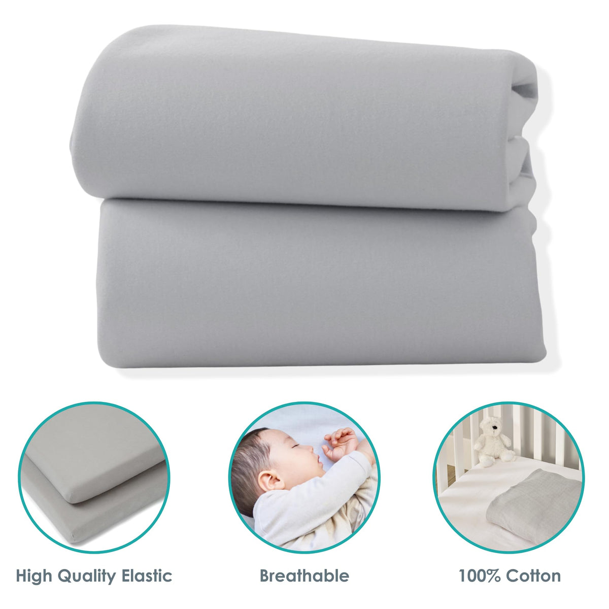 Clair de Lune 2 Pack Fitted Jersey Cotton Cot Sheets 60 x 120 cm (White)