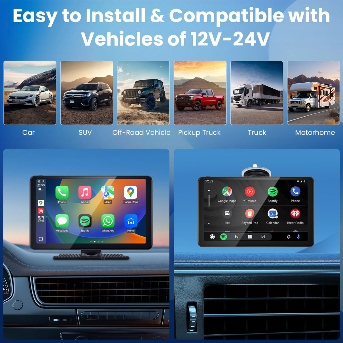 Wireless CarPlay Android Auto Screen, Car Stereo for CarPlay 7" HD Touch Screen Portable Navigation AirPlay Video Music Player Bluetooth WiFi, Voice Control, Mirror Link