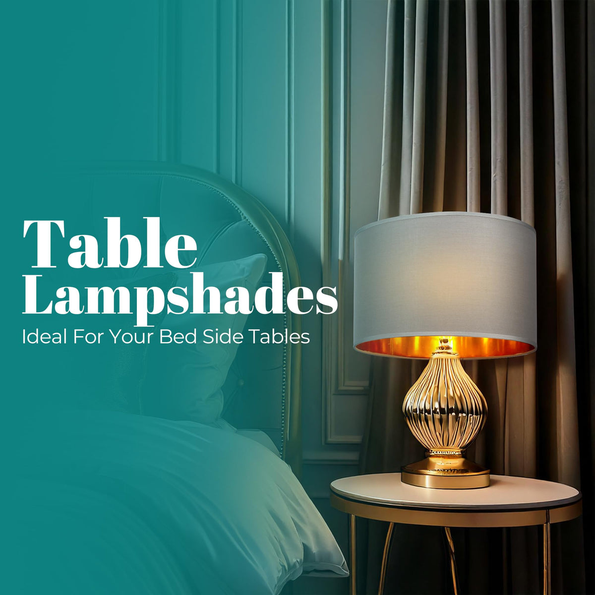 GIGGI Fabric Lamp Shades with Golden Inner Light Shade Ceiling – Modern Lampshades for Ceiling Lights, Lamp Shades for Table Lamps, Floor Lamps, Living Room, Bedroom, Home Décor (Green, 12")