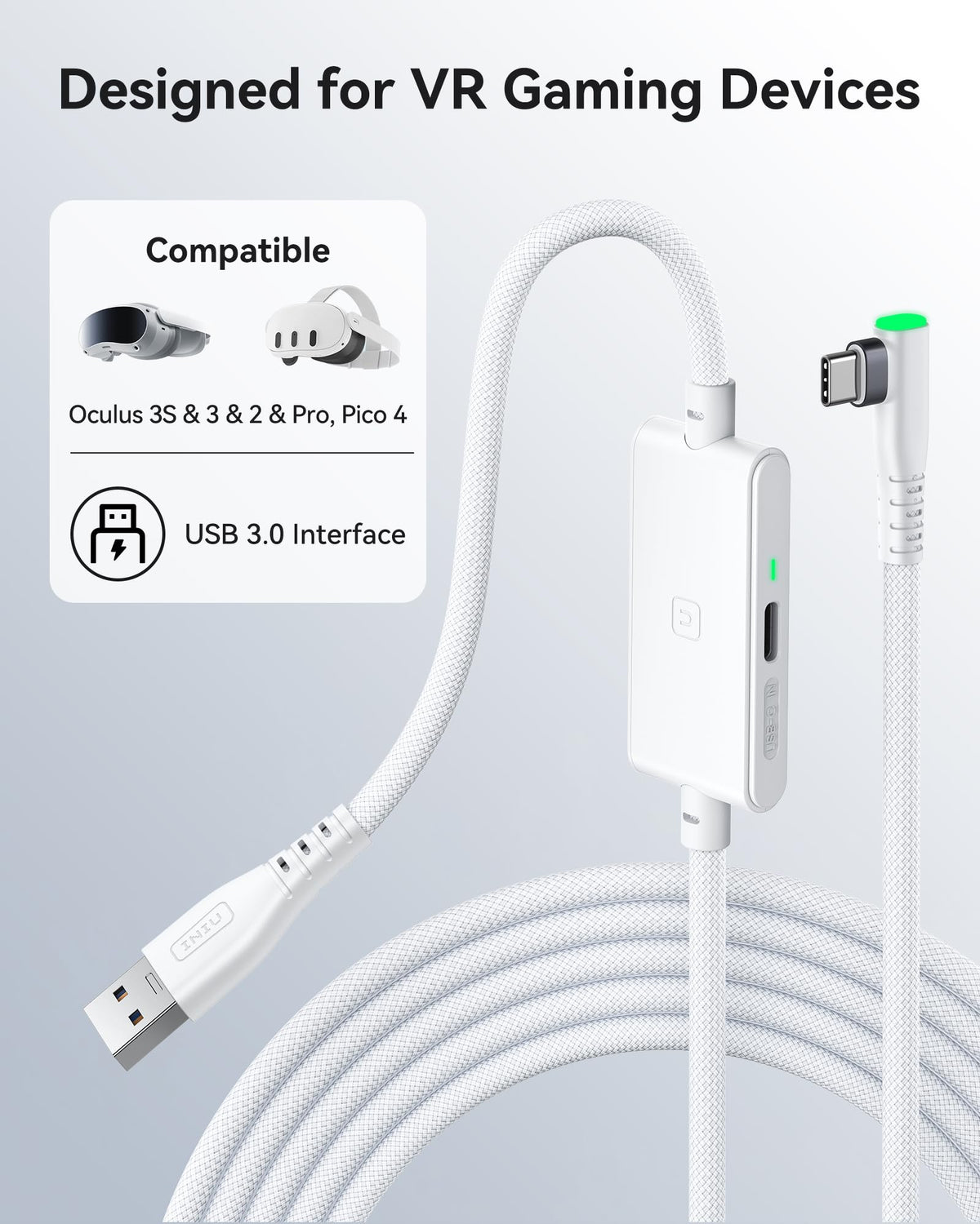INIU 5m VR Link Cable with Separate Charging Port, USB 3.0 to USB C Cable