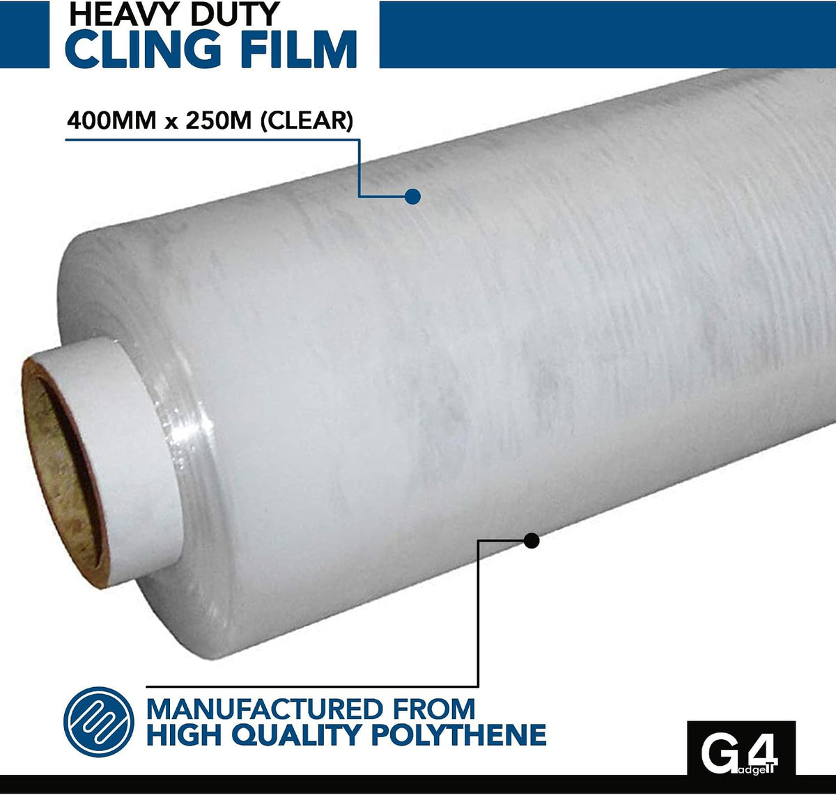 G4GADGET Heavy Duty Pallet Wrap 400mm x 200m Elongation | Strong Cling Film for Packaging, Moving & Storage | Tear Resistant, Waterproof & Moisture Proof Shrink Wrap Rolls
