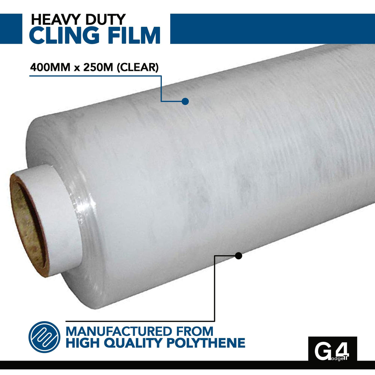 G4GADGET Heavy Duty Pallet Wrap 400mm x 200m Elongation | Strong Cling Film for Packaging, Moving & Storage | Tear Resistant, Waterproof & Moisture Proof Shrink Wrap Rolls