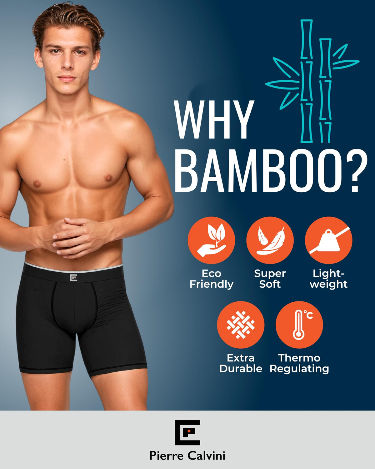 Pierre Calvini Bamboo Mens Boxers - Mens Underwear Multipack (3/6Pk)
