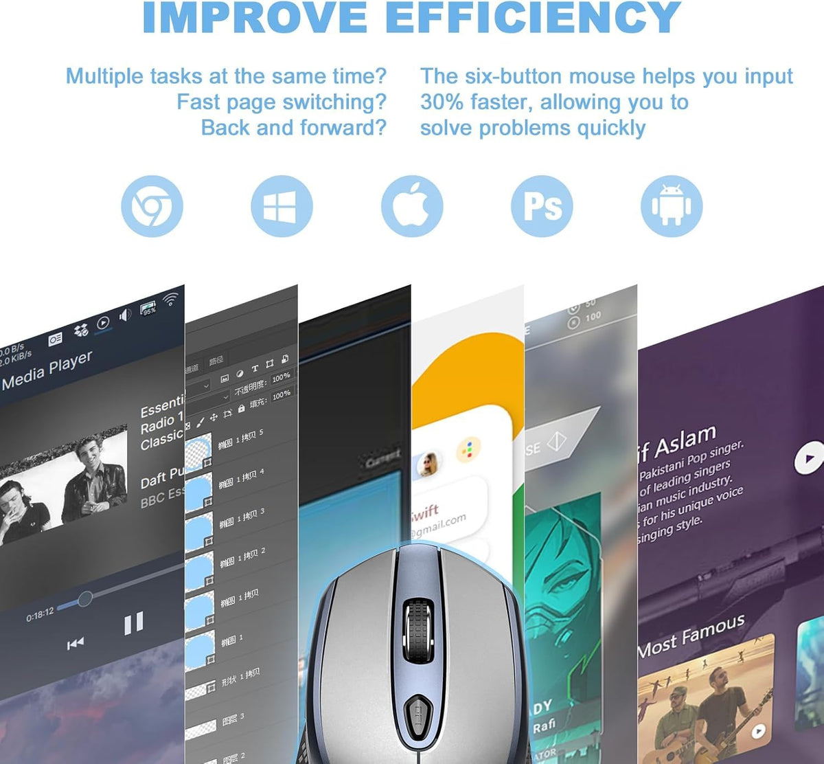cimetech Wireless Mouse for Laptop, Portable Slim Silent Design for Left & Right Hand Users, Storable Nano Receiver, 800-1600 DPI, 2.4G Compact Computer Mice for MacBook, PC, Windows, Chromebook