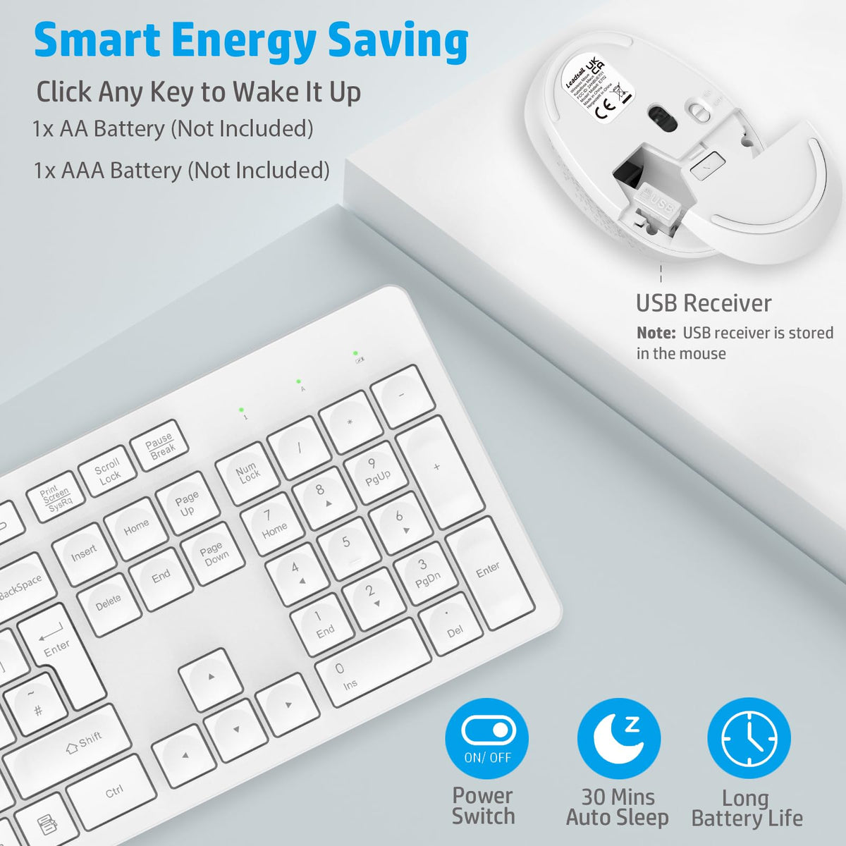LeadsaiL Wireless Keyboard and Mouse Set, 2.4GHz USB Computer Keyboards and Mouse Combo, Full Size UK QWERTY Layout, Ergonomic Design with 12 Multimedia Shortcuts for HP/Lenovo Laptop and Mac-Purple