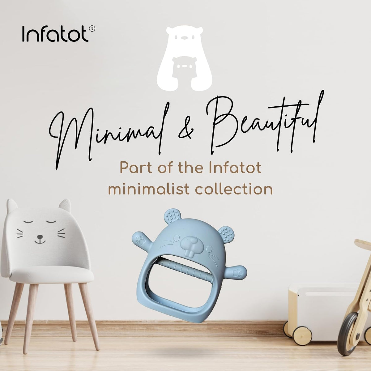 Infatot® Teething Toys for Baby Gifts – Chipmunk Silicone Mitten Teether, Soothing Glove for Infants, Baby Toys 0-6 Months, Soft Chewable Teether Toy to Prevent Finger Sucking, CM Blue.