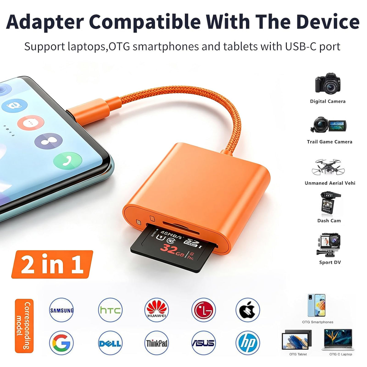 La Brodée USB C SD Card Reader for iPhone, Dual Slot Memory Card Reader