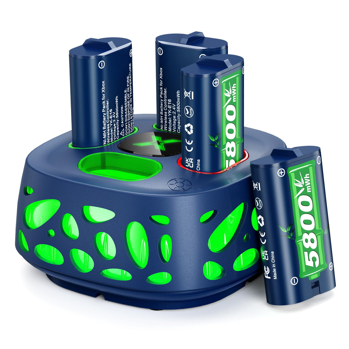 6200mWh Battery for Xbox One/Xbox Series S/X, 2 * 6200mWh Rechargeable Battery 2 Hours Full Charged Fast Charging Station for X-box One/S/X/X-box Series S/X Controller