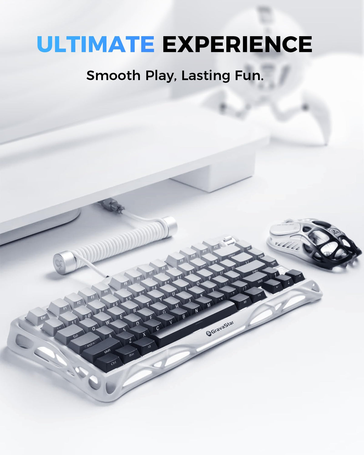 GravaStar Mercury K1 Mechanical Keyboard with Aluminium Frame, 75% Wireless Gaming Keyboard, Hot Swap Custom Keyboard with Button, Gasket, RGB Tri-Mode Keyboard, PBT Keycaps, 8000 mAh White