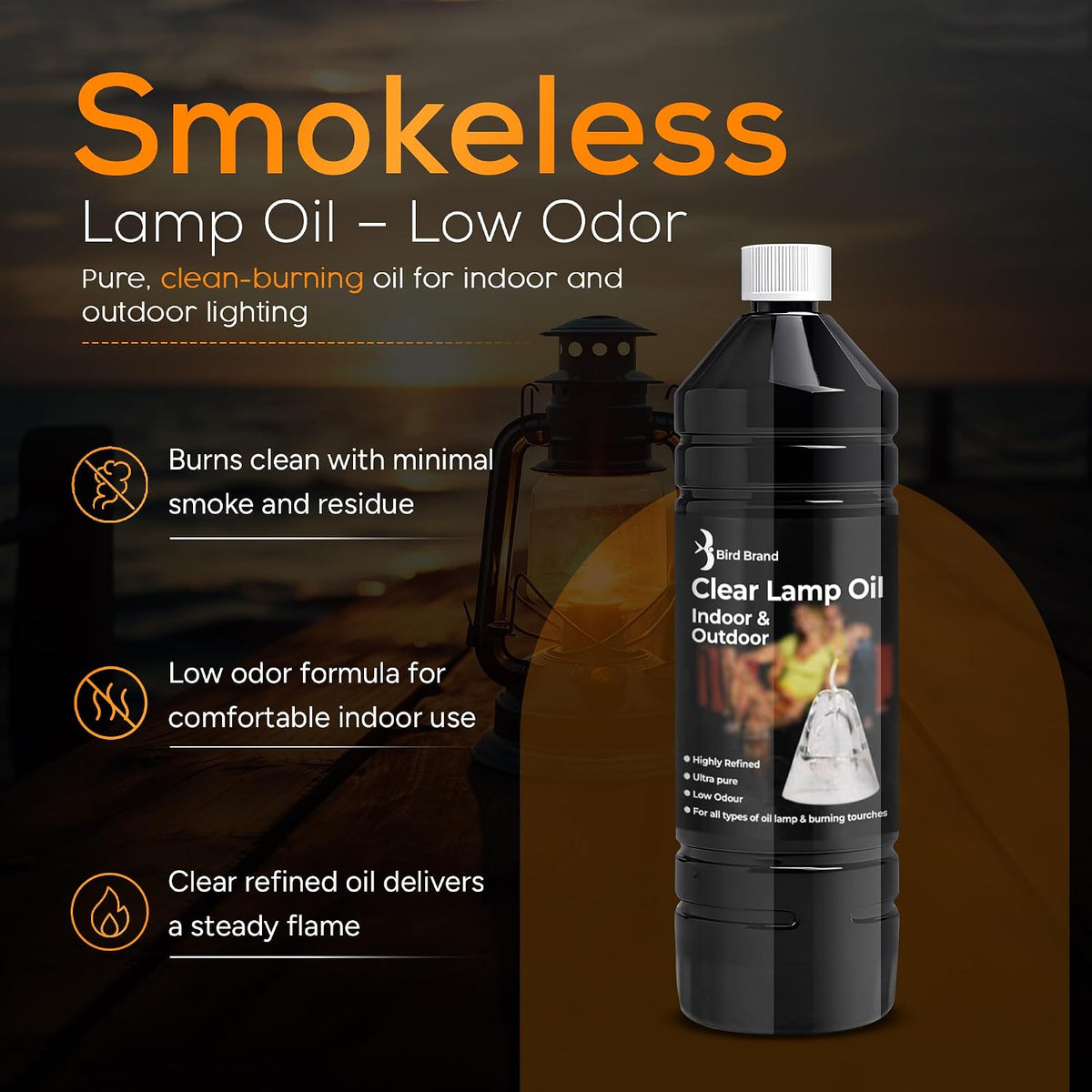 Quebec Clear Lamp Oil 2 x 1L – Clean Burning for Indoor & Outdoor Oil Lamps, Lanterns & Torches, Odorless Formula