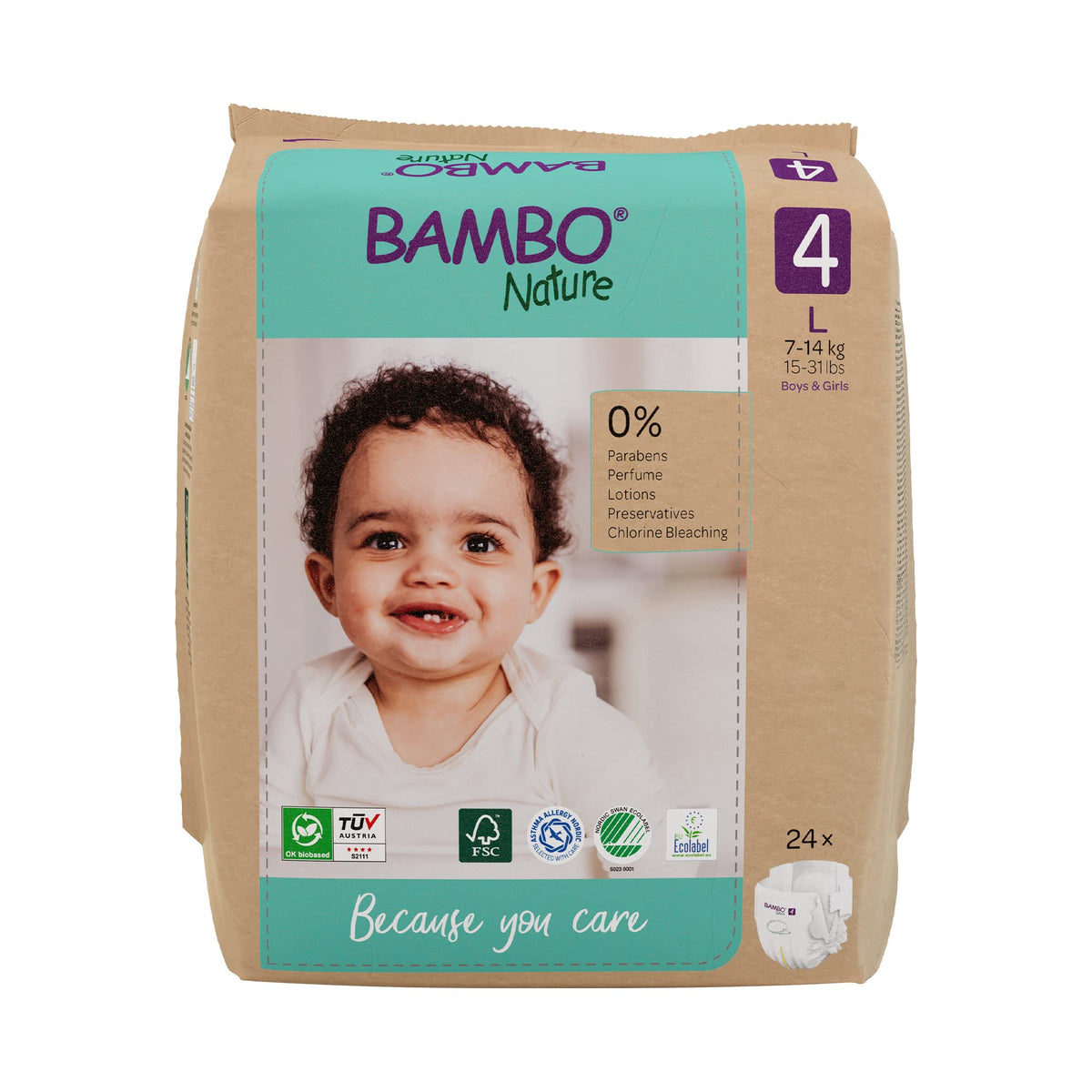 Bambo Nature Premium Eco Nappies, Premature Size 0 (2-7lb/1-3kg), XXS, Pack of 24, Eco-Labelled Nappies, Enhanced Leakage Protection, Secure and Comfortable Baby Nappy