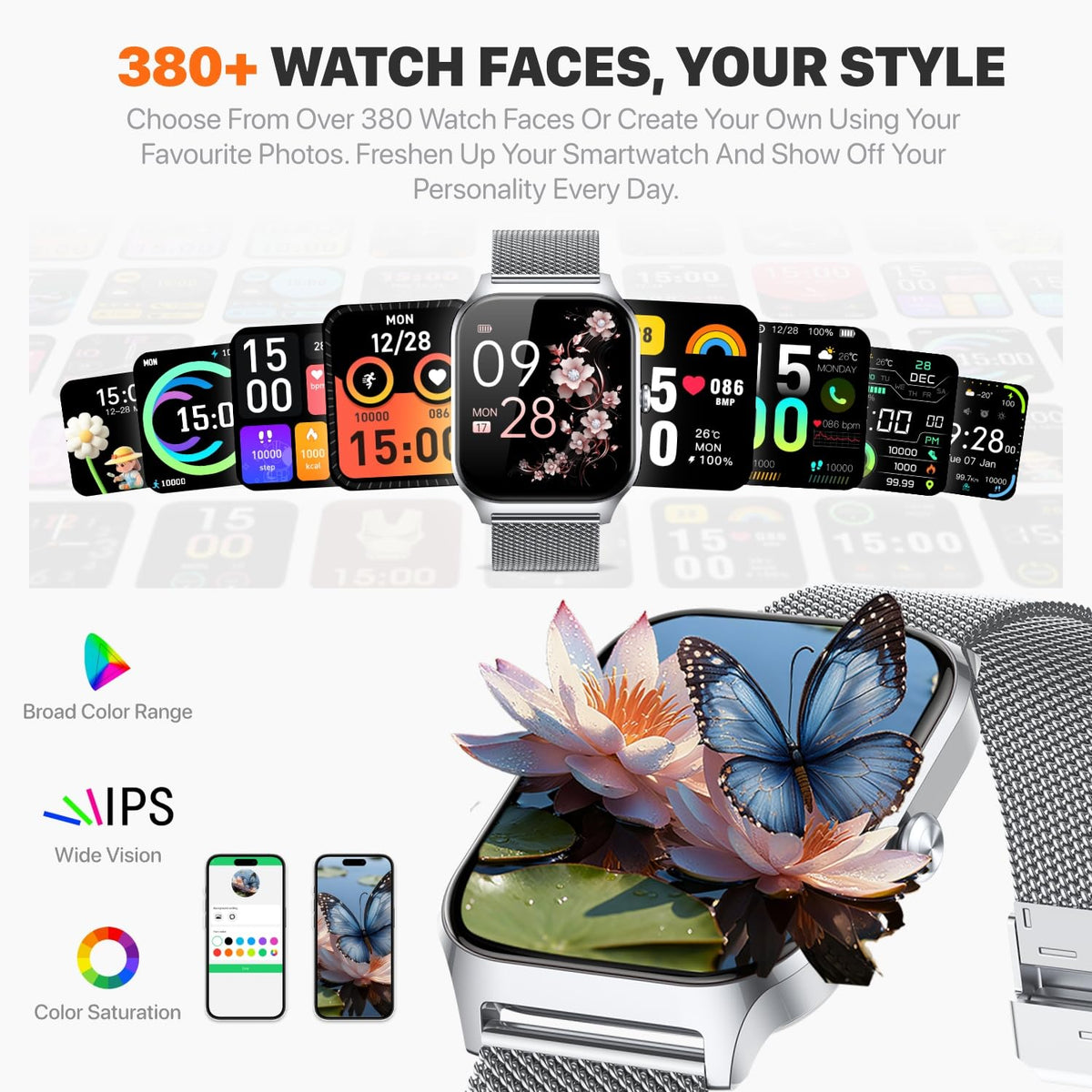 Smart Watch for Women Men - Answer/Make Call, Fitness Tracker Smartwatch for Android iPhone Compatible, Sleep Female Cycle, 120+ Sports Modes Step Counter (Blue, 2 Straps)