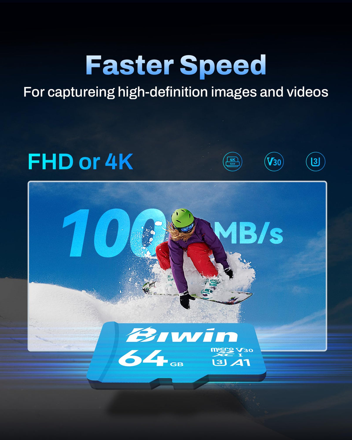 Biwin MS100 Micro SDXC Card 32GB, MicroSD UHS-I Memory Card, A1, V10, U1 Class 10, Up to 100 MB/s Read Speeds for Smartphones, Tablets, Home Security Camera and Dash Cams