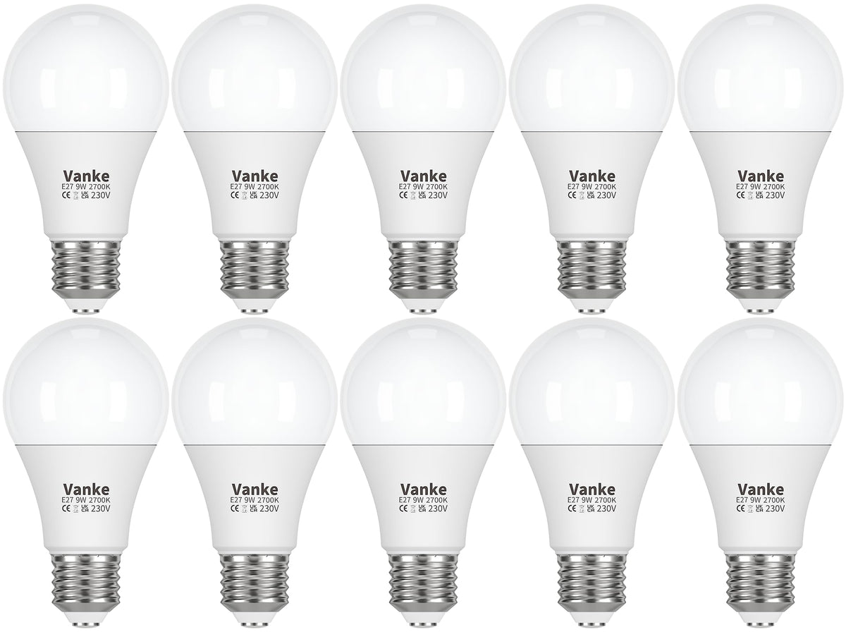 Vanke E27 Screw Bulb, 9W(60W Equivalent), Warm White 2700K, Pack of 3