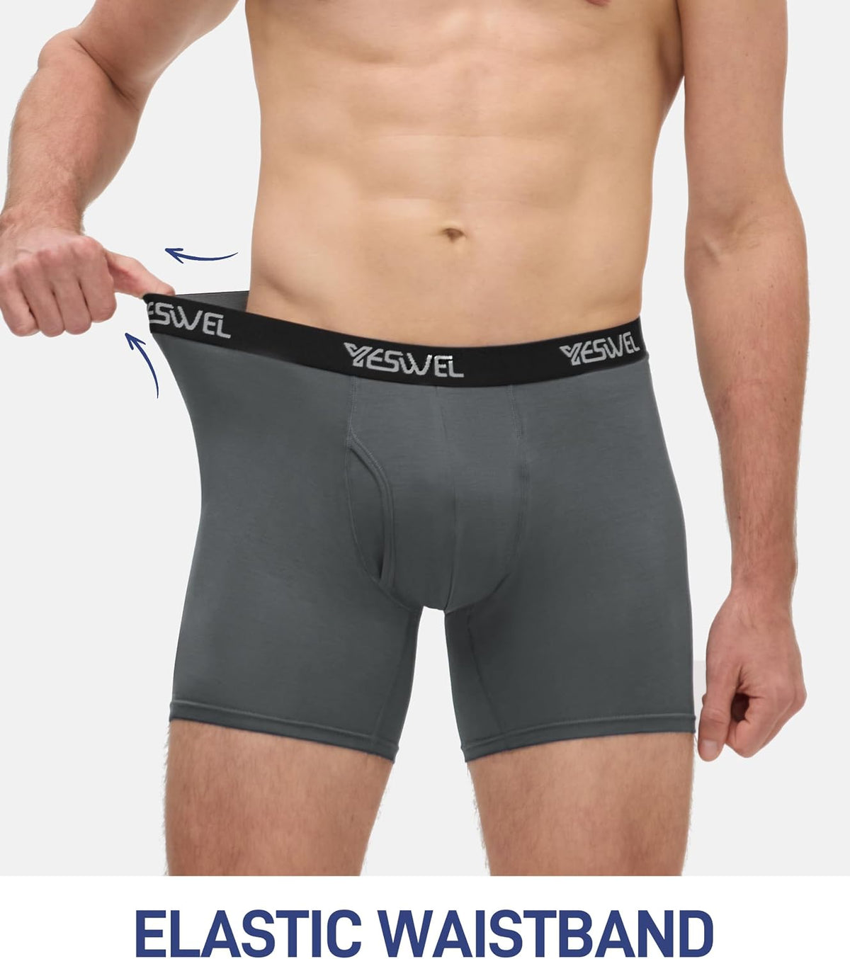 YESWEL Mens Bamboo Boxers, Longer Leg Boxer Shorts with Fly, Anti Chafing Underwear Trunks, No Itchy Labels Underpants (S-4XL)