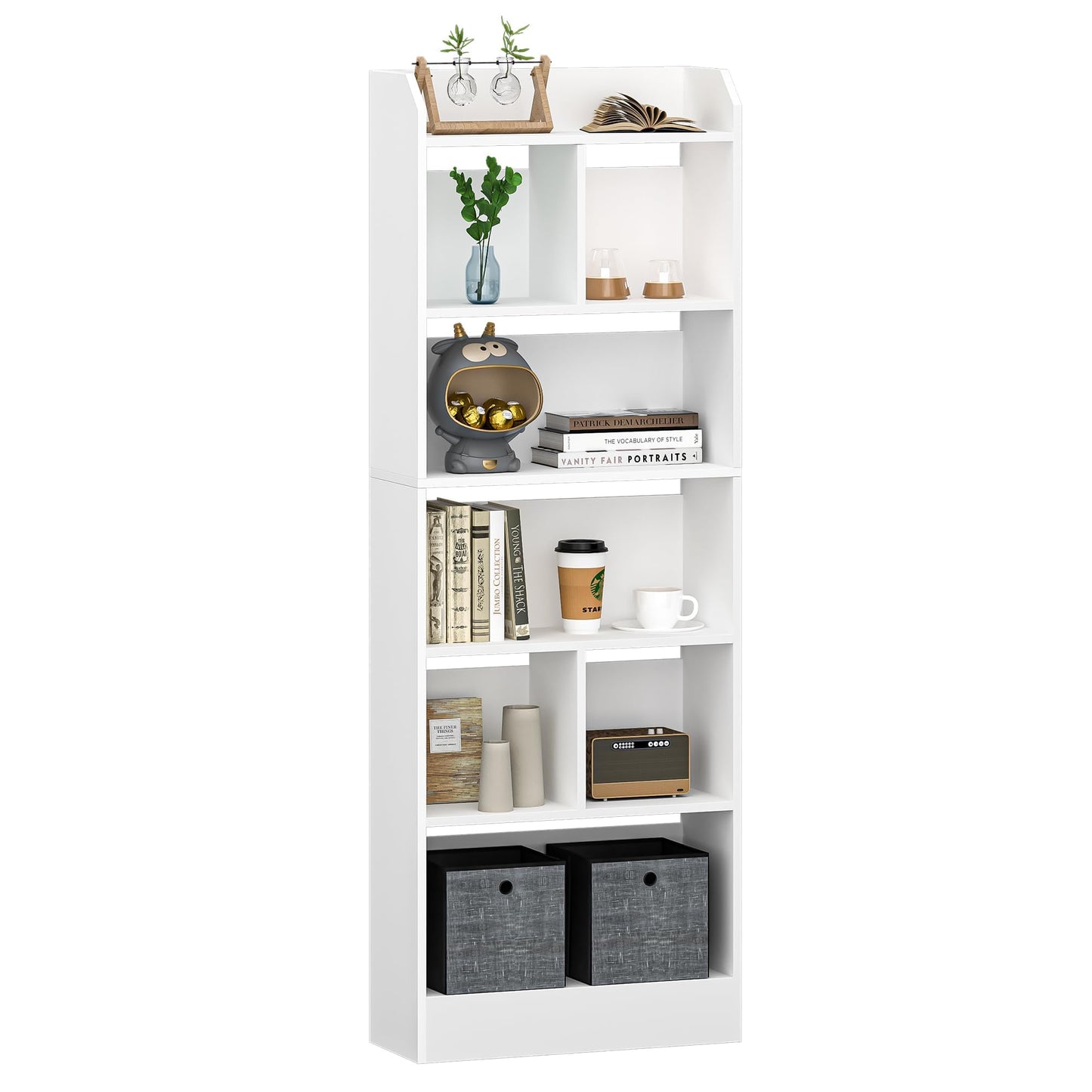 Hzuaneri 6-Tier Bookcase, Bookshelf with 8 Adjustable Storage Shelf Unit, White Bookcase for Living Room, Home Office, Bedroom, Study, 24 x 60 x 199 cm, White, BC11703X