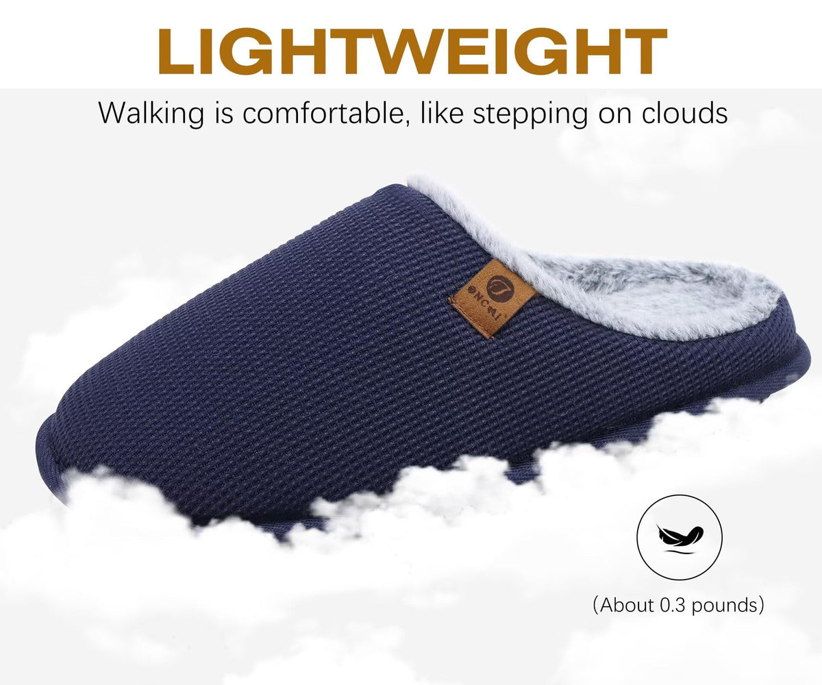 ONCAI Men's House Slippers，Cushion Memory Foam Shake Fleece and Man House Shoes with Faux Fur Lining and Indoor Outdoor Rubber Soles UK Size 6.5-14