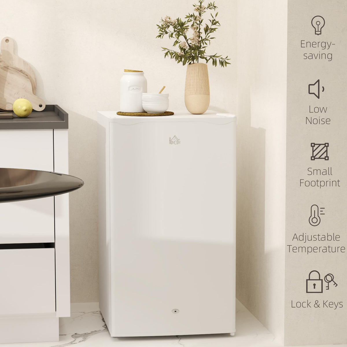 HOMCOM Under Counter Fridge 91L Small Fridge with Chiller Box Silver Tone