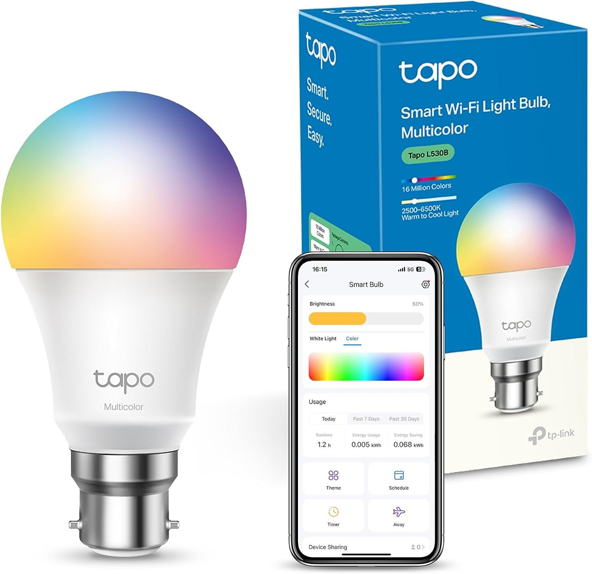 Tapo L530B B22 Smart Bulb Multicolour Dimmable LED Light Bulb