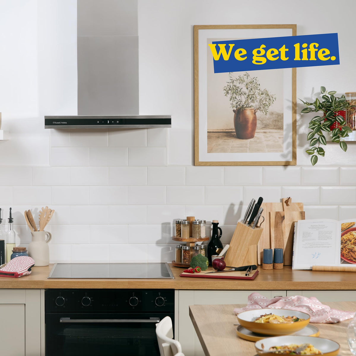 Russell Hobbs 90cm T-Shaped Cooker Hood in Stainless Steel with 3 Speed Settings, 3x Washable Aluminium Filters, Extraction or Recirculation, Boost Function, LED Lights A++ Energy Rating, RHGCH903SS