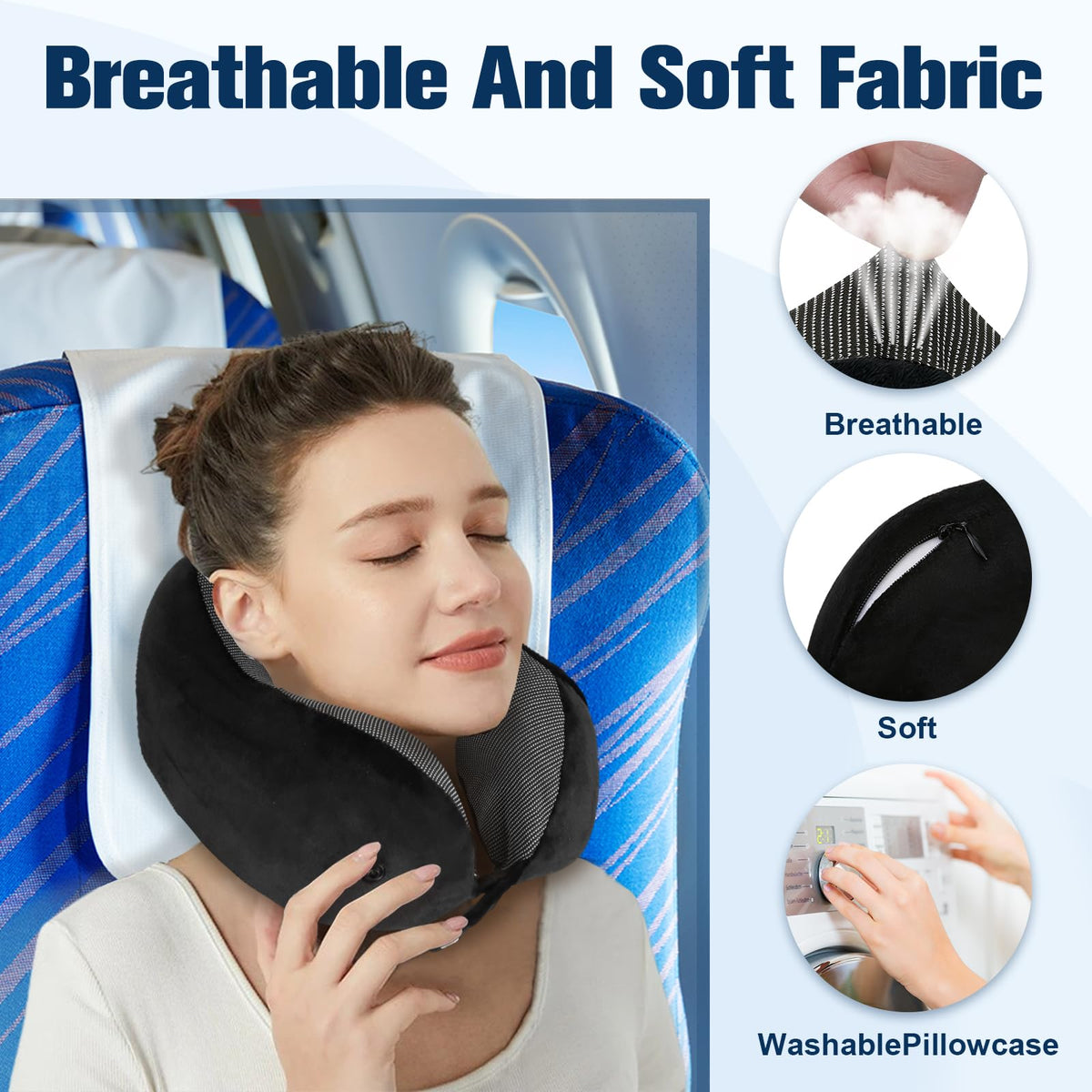 Cirorld Travel Pillow for Airplane, Neck Pillow for Travel, Memory Foam Travel Neck Pillow for Adults, Adjustable & Compact Flight Pillow, Ergonomic Neck Cushion, With Ear Plugs, Eye Mask, Carry Bag