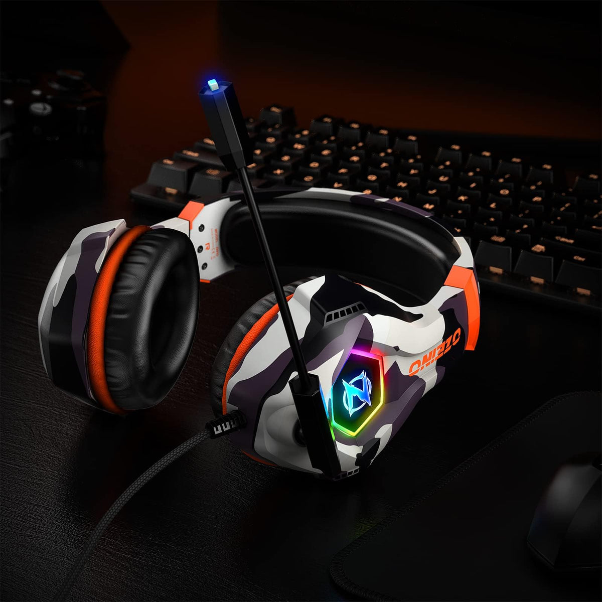Ozeino Gaming Headset with Microphone for PS5/PS4/Xbox One/PC/Switch, Gaming Headphones with 3D Surround Sound & Noise Cancellation Pink
