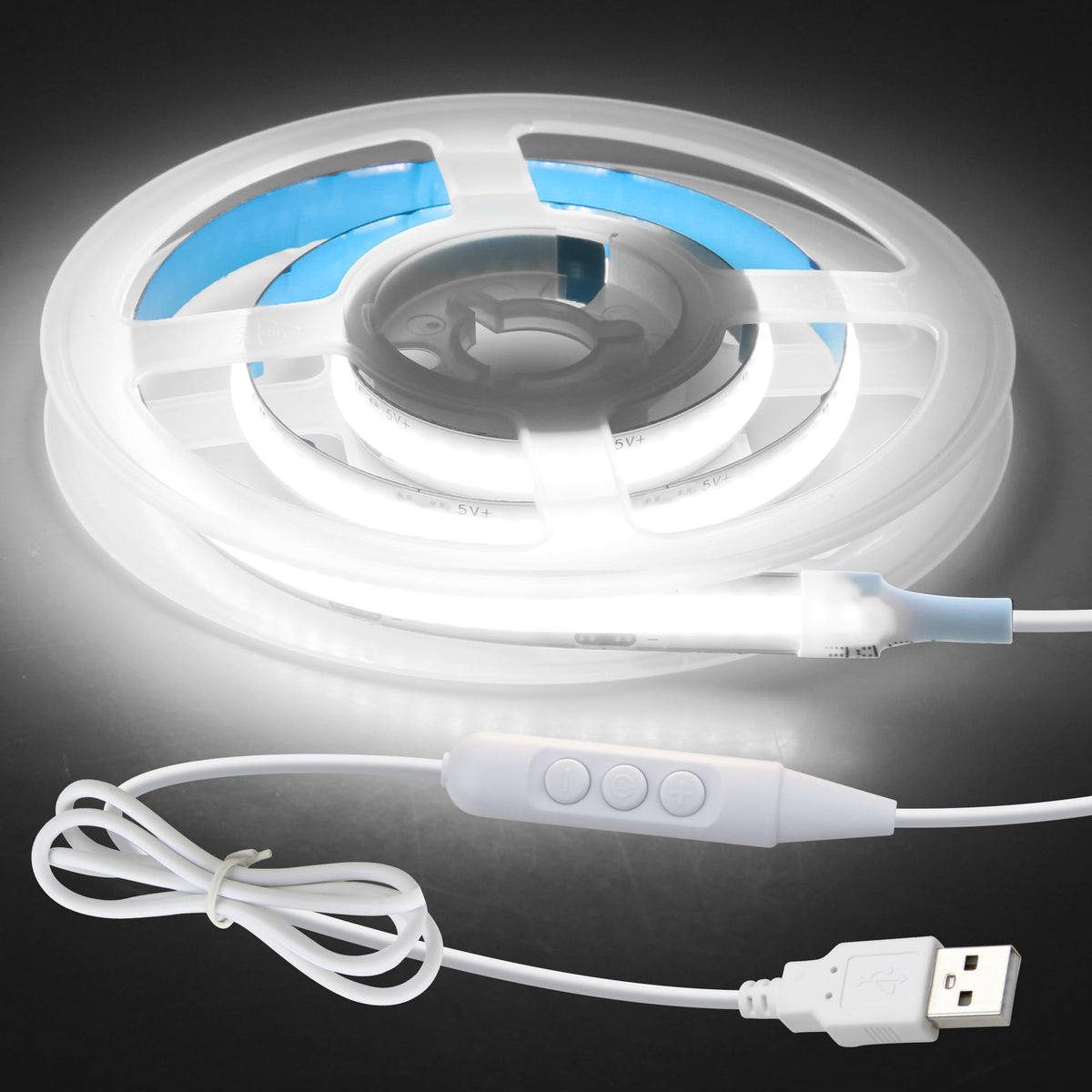 Aclorol 3M COB LED Strip Light Warm White 3000K 5V USB Flexible LED Light Strip 8mm Width Dimmable CRI85+ Dotless Tape Light High Density 320LEDs/M for Bedroom Kitchen Under Cabinet Home Decor