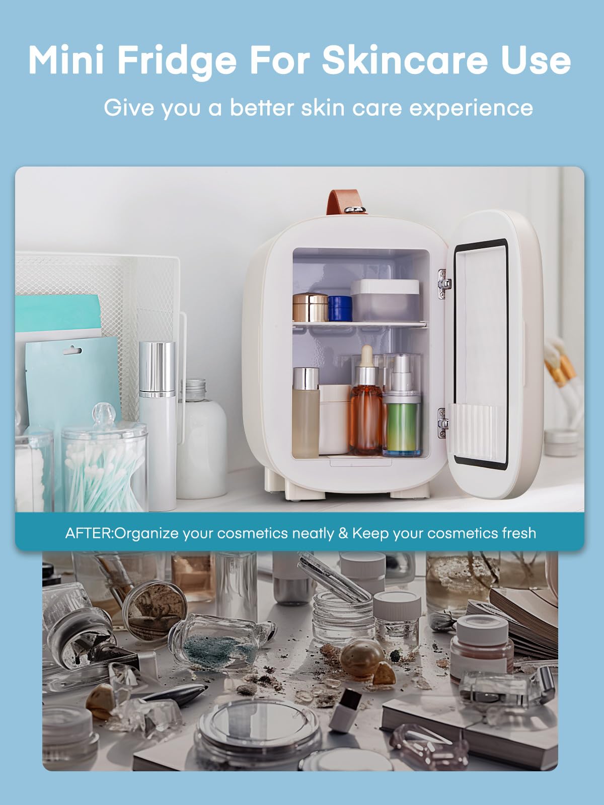 FOHERE Mini Fridge Portable, 5 Liter/6 Cans Small Fridge Cooler & Warmer, Quiet, DC/AC Power, Cmpact Mini Fridge for Bedrooms, Office, Skincare, Car, Travel, Black