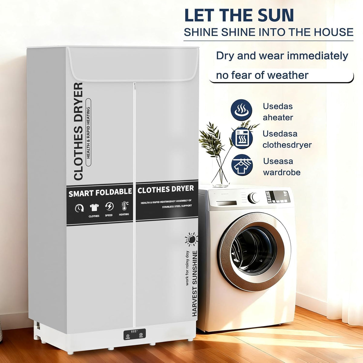 Clothes Dryer, Portable Foldable Drying Machine with Timer, Easy Carry Laundry Drying Wardrobe with Large Capacity, Electric Dryer/Rack for Home | Appartments | RV (White)