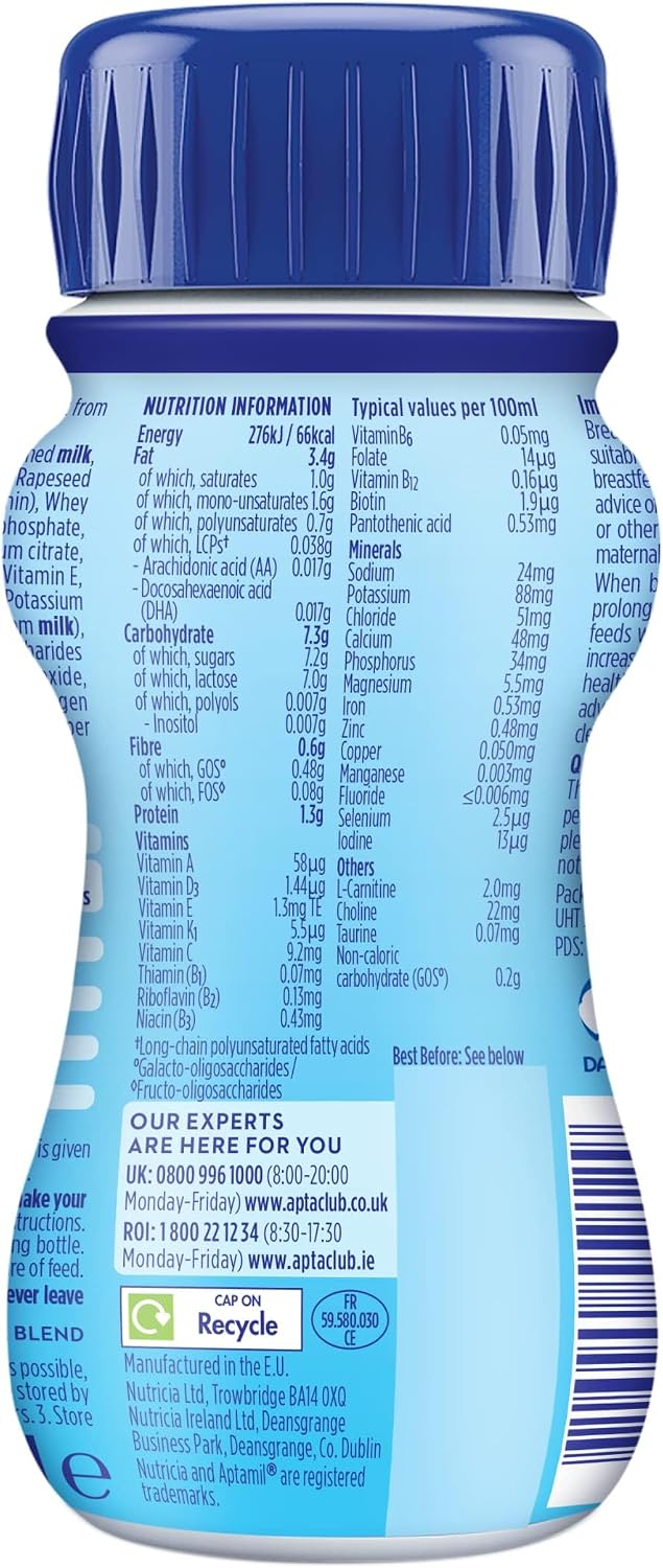 Aptamil 1 First Infant Baby Milk Liquid Formula, Ready to Feed, From Birth