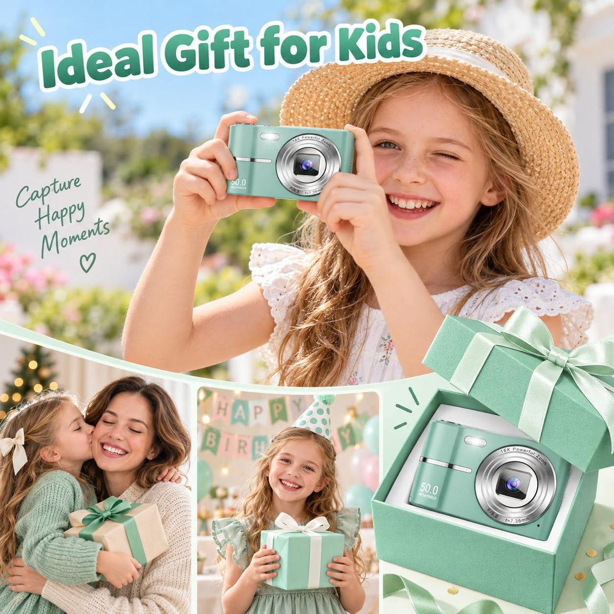 Digital Camera, 1080P FHD Vlogging Camera 50MP Compact Portable Photo Camera with 2.4" Screen, 16X Digital Zoom Mini Small Pocket Camera for Kids Students with 1 Battery, 16GB Card (Black)