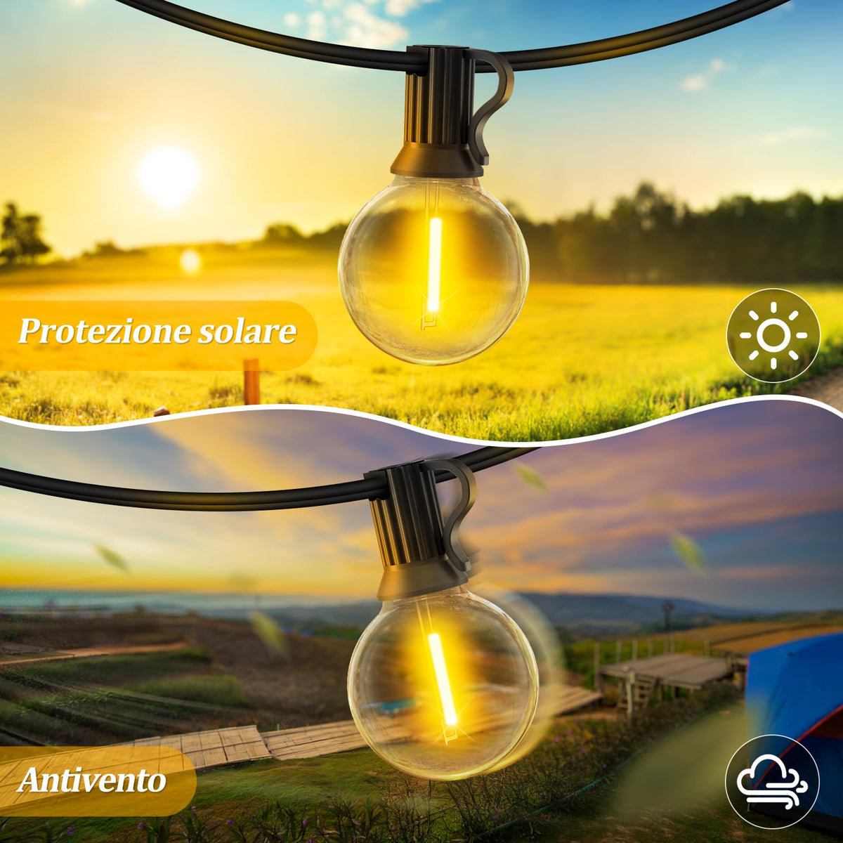 Warlisou Outdoor Festoon Light Mains Powered with Timer & Dimmable 15M String Lights LED Bulb Shatterproof, Waterproof Garden Lights for Outside Pergola Party Gazebo