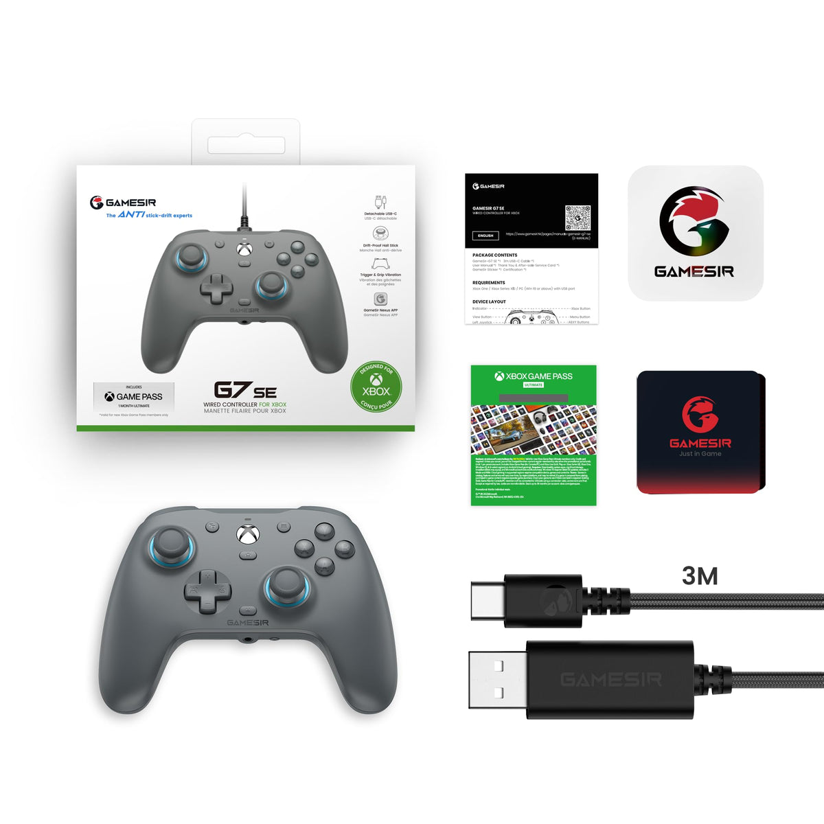 GameSir G7 SE Wired Controller for Xbox Series X|S, Xbox One & Windows 10/11, Plug and Play Gaming Gamepad with Hall Effect Joysticks/Hall Trigger, 3.5mm Audio Jack