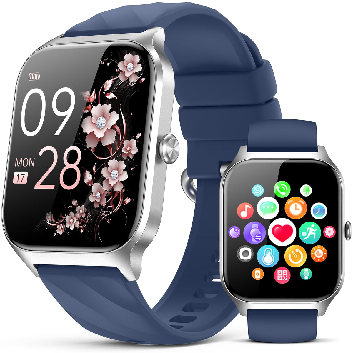 Smart Watch for Women Men - Answer/Make Call, Fitness Tracker Smartwatch for Android iPhone Compatible, Sleep Female Cycle, 120+ Sports Modes Step Counter (Blue, 2 Straps)