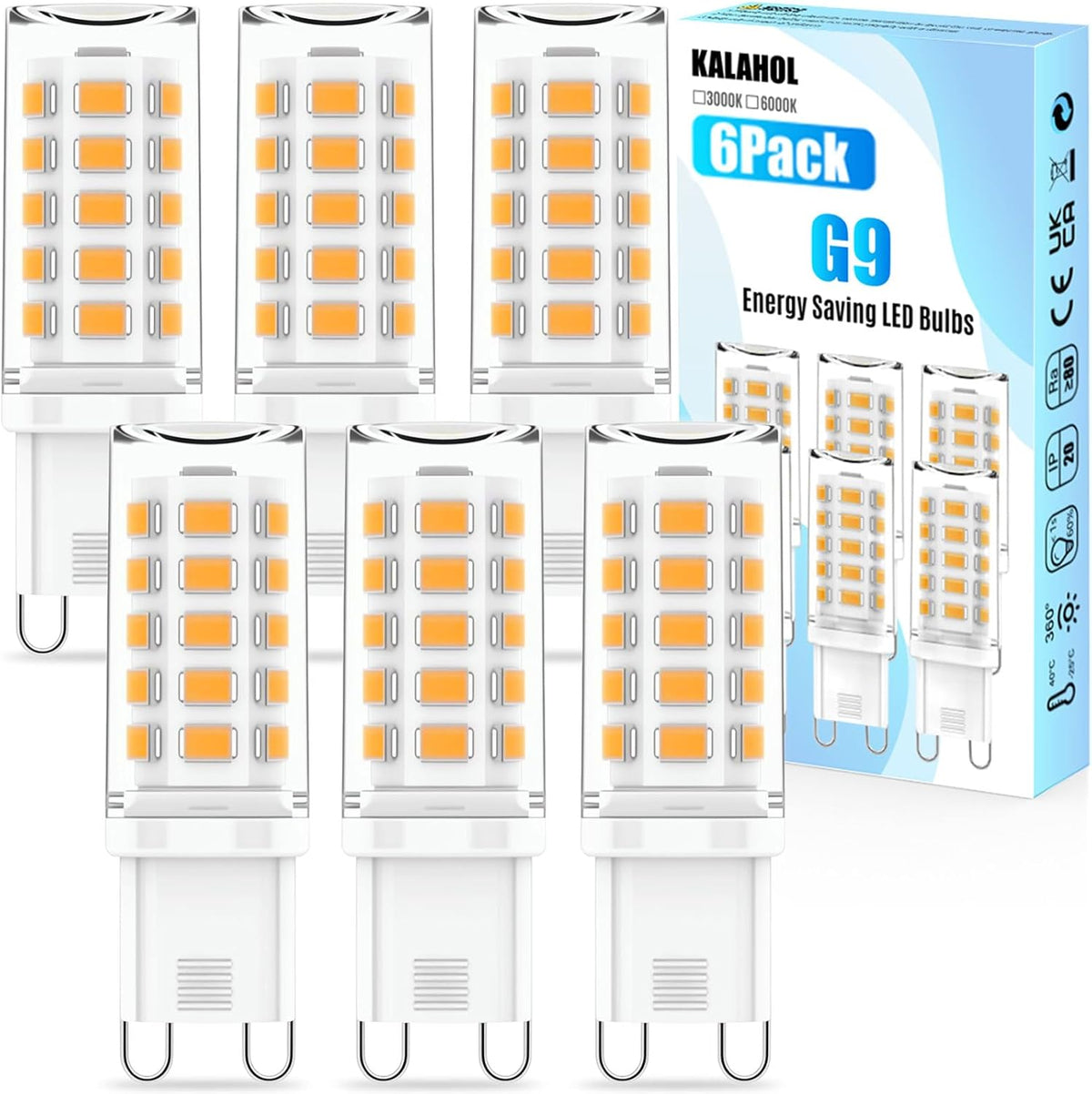 6 Pack G9 LED Bulbs Warm White, 4W, 3000K, No Flicker, Equivalent to 40W Halogen, 400LM, Non-Dimmable, Energy Saving G9 LED Light Bulbs for Decoration, Office, Home Lighting Decor and More